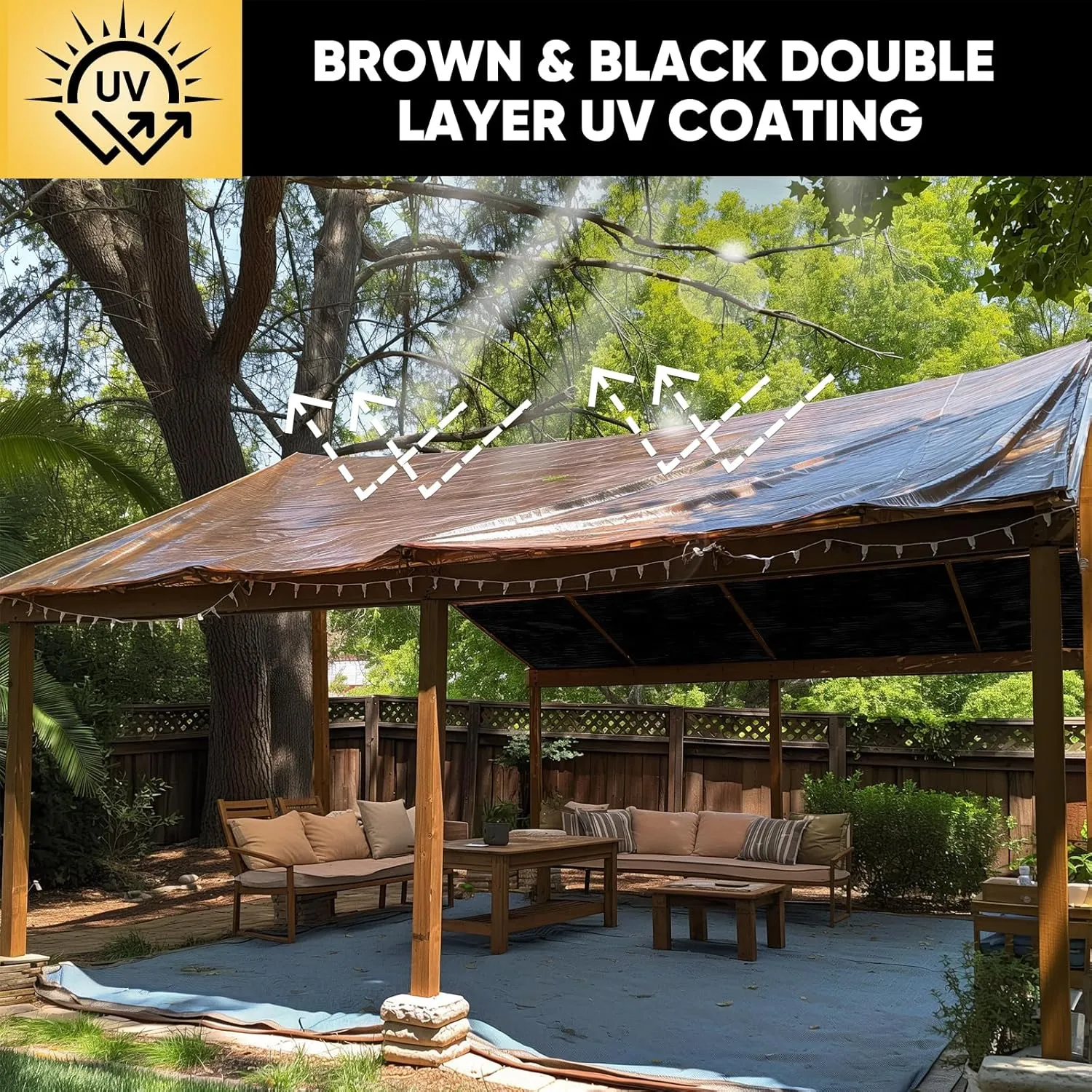 GZBtech 20Mil Super Heavy Duty Tarp 8x10FT, Waterproof Thick Brown&Black Outdoor PE Tarps for Patio Garden Use, UV Resistant Plastic Ground Cover for Trailer Car Truck Bike Pool Firewood