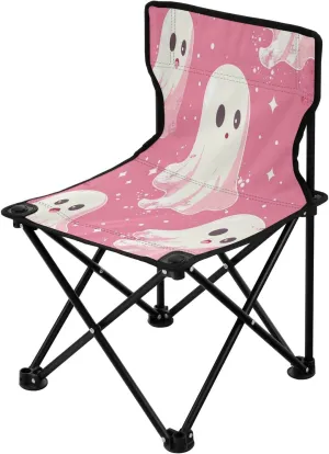 Halloween White Cute Spectre Portable Outdoor Folding Chair Anti-Slip Padded Oxford Cloth Stool Camping Chair Small for Beach Hiking Fishing Gardening Quad Camp Chair