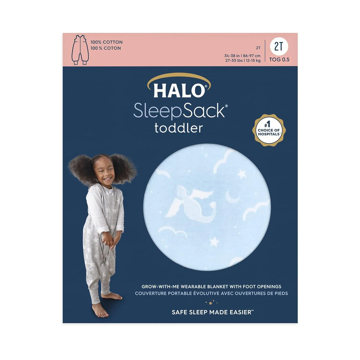 HALO Sleepsack Toddler Sleeping Bag, 100% Cotton Wearable Blanket, TOG 0.5, Dragons, 12-24M