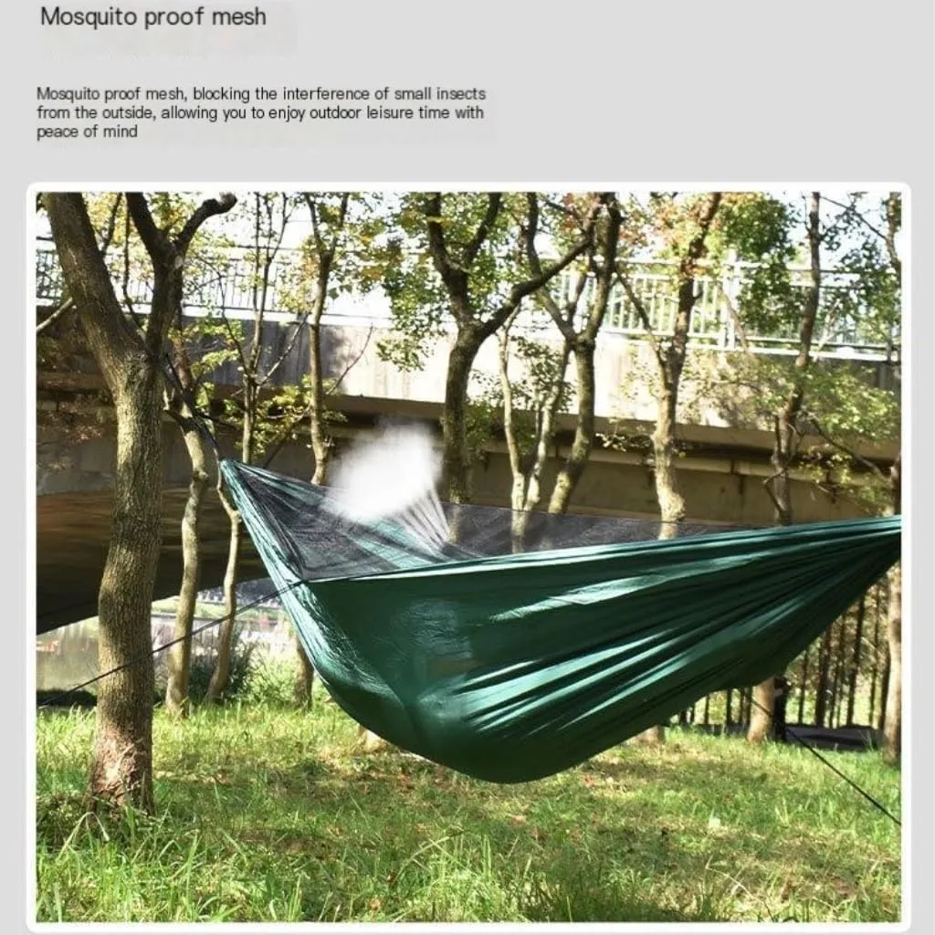 Hamock Ultra-Light Nylon Double Hammock Parachute Cloth Anti-Rollover Elastic Band Encrypted Mosquito Net Hammock Hanmock(B)