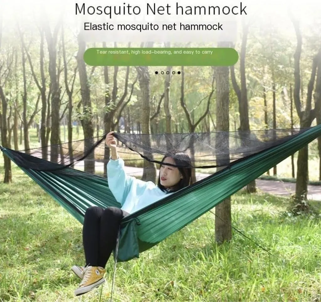 Hamock Ultra-Light Nylon Double Hammock Parachute Cloth Anti-Rollover Elastic Band Encrypted Mosquito Net Hammock Hanmock(F)