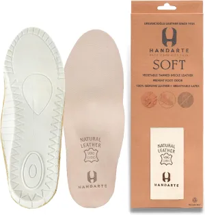 HANDARTE Leather Orthopedic Insoles | Padded Comfort Shoe Inserts for Men | 100% Natural Goatskin - ChromeFree, Anti Sweat & Anti-Odor - Suitable for No-Socks (US M10 | EU44)