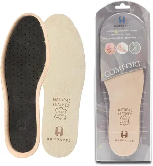 HANDARTE Leather Sockless Shoe Insoles | Thin Dress Shoe Inserts for Men | 100% Natural Goatskin - ChromeFree, Anti Sweat & Anti-Odor (US M9.5 | EU43)