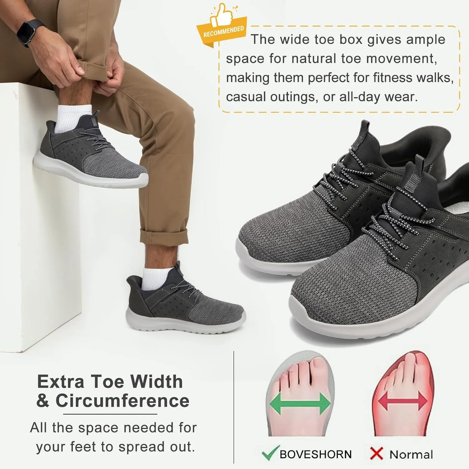 Hands Free Slip On Shoes for Men Walking Casual Sneaker Arch Support Memory Foam Mesh Light Cushioning Fashion Breathable Stylish Black White Tan Grey