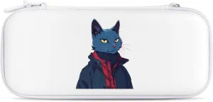 Handsome Meow Cat Hard Shell Travel Case with Rope 15 Game Card Pockets Compatible with Switch Protective