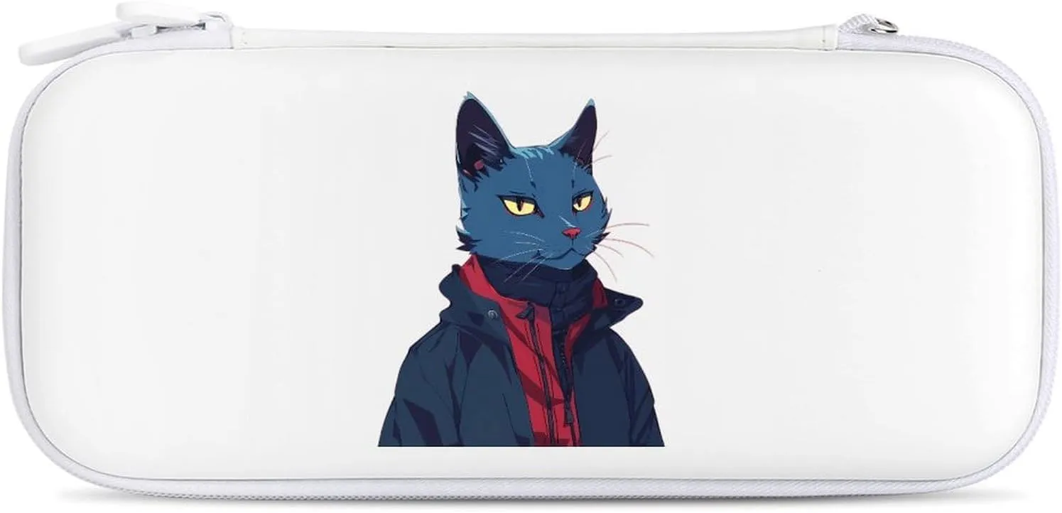 Handsome Meow Cat Hard Shell Travel Case with Rope 15 Game Card Pockets Compatible with Switch Protective