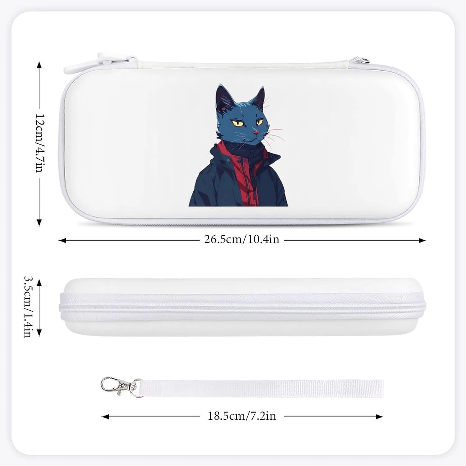 Handsome Meow Cat Hard Shell Travel Case with Rope 15 Game Card Pockets Compatible with Switch Protective