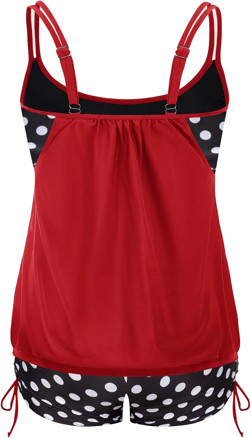Hanna Nikole Womens Plus Size Striped Printed Strappy Tankini Top with Shorts Two Piece Swimsuit