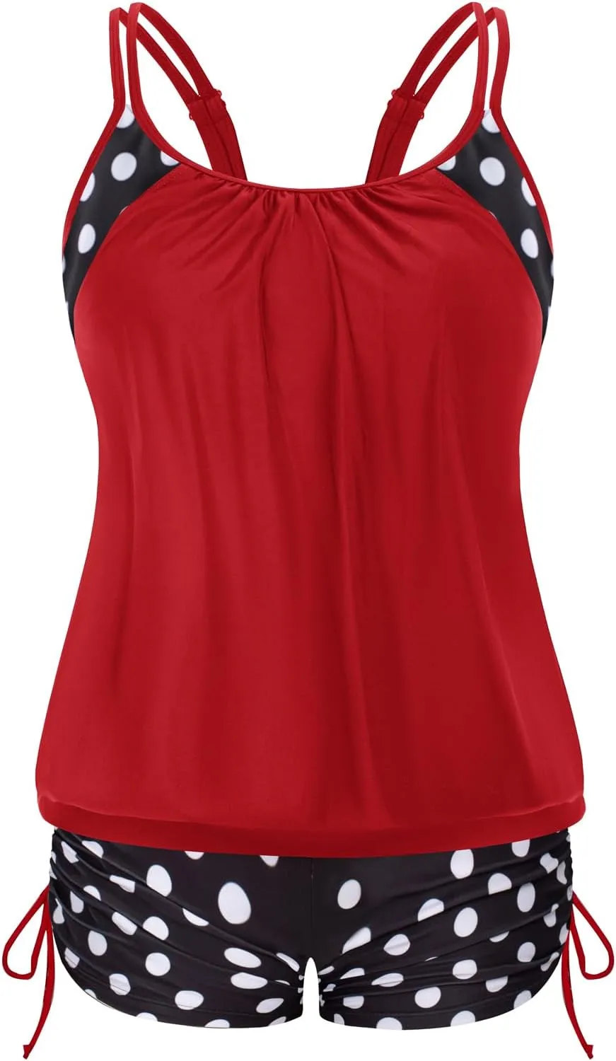 Hanna Nikole Womens Plus Size Striped Printed Strappy Tankini Top with Shorts Two Piece Swimsuit