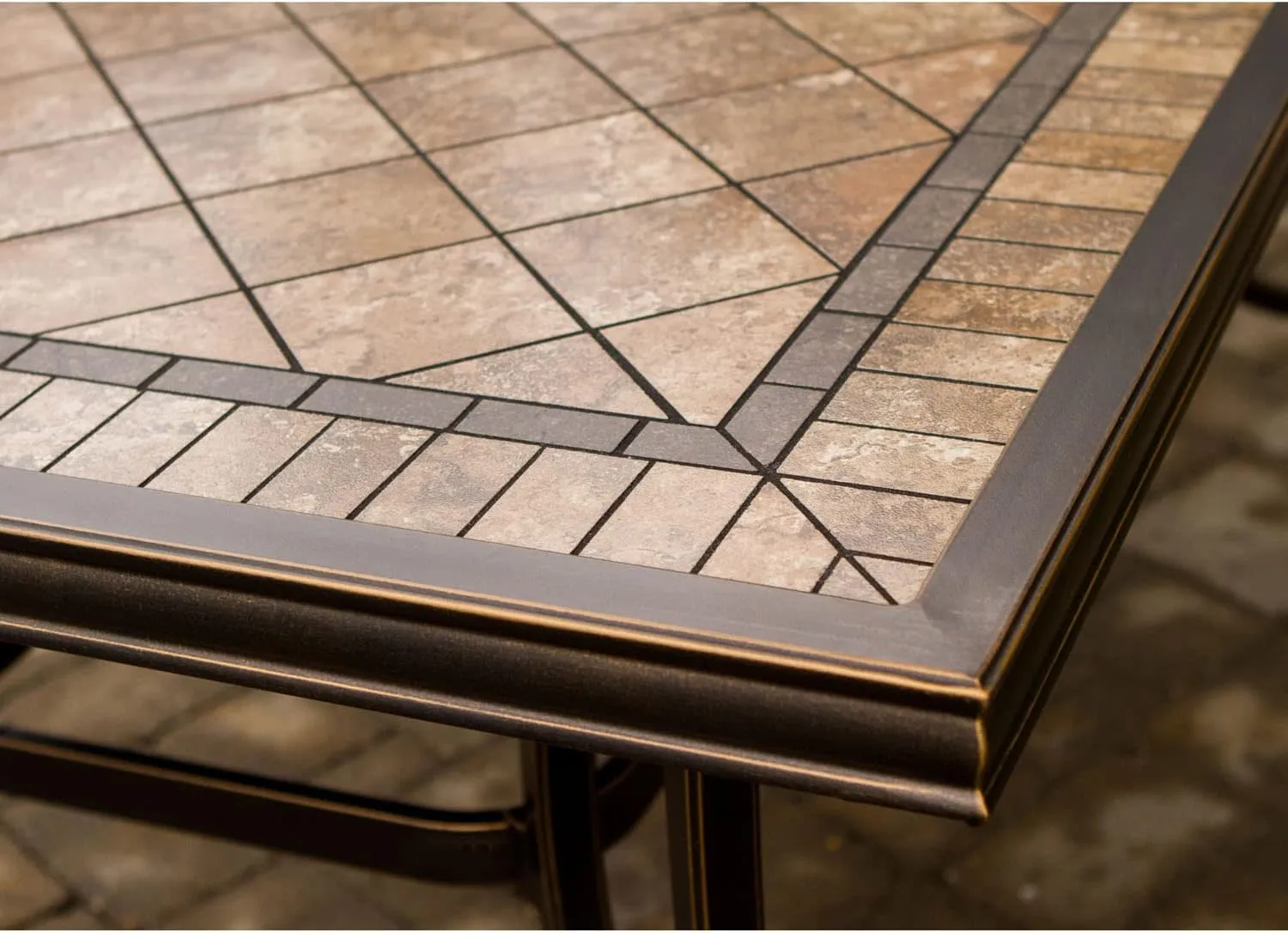 Hanover Fontana 7-Piece Patio Dining Set, Rust Resistant Aluminum Outdoor Dining Set with 6 Swivel Rockers and Porcelain Tile Rectangular Dining Table