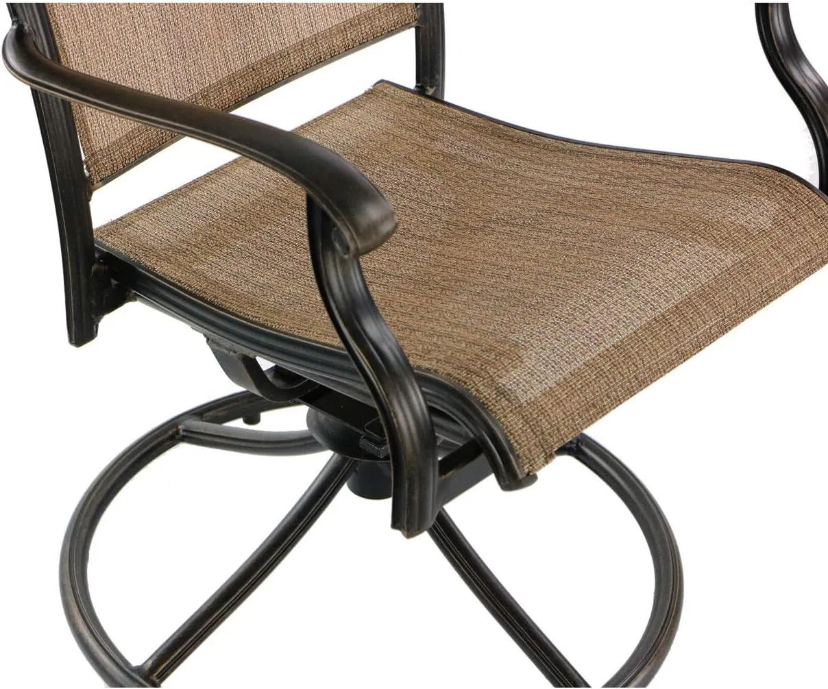 Hanover Fontana 7-Piece Patio Dining Set, Rust Resistant Aluminum Outdoor Dining Set with 6 Swivel Rockers and Porcelain Tile Rectangular Dining Table