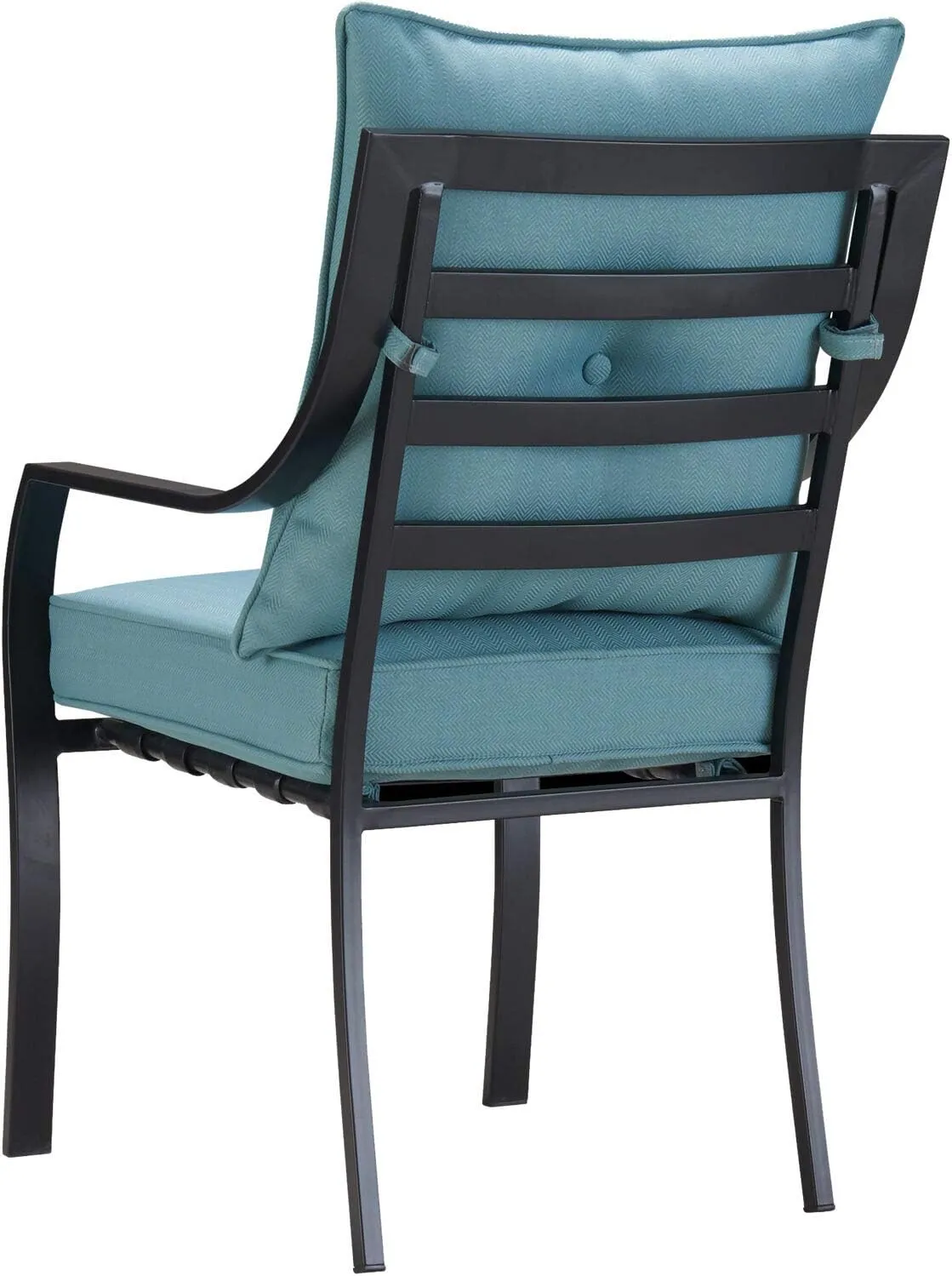 Hanover Lavallette 7-Piece Modern Outdoor Dining Set with Umbrella, 6 Cushioned Swivel Rocker Chairs, 66'' x 38'' Glass-Top Table, and Weather Resistant Frames, in Ocean Blue