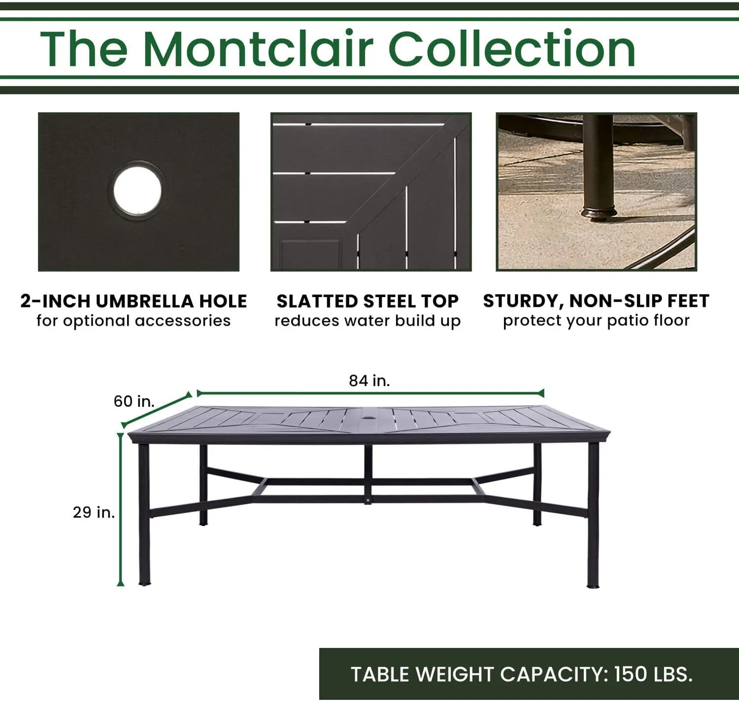 Hanover Montclair 11-Piece Outdoor Dining Set, All-Weather Outdoor Patio Dining Set, 10 Swivel Rocker Chairs with Seat and Lumbar Cushions, 84"x60" Stamped Rectangle Table, Umbrella, and Umbrella Base