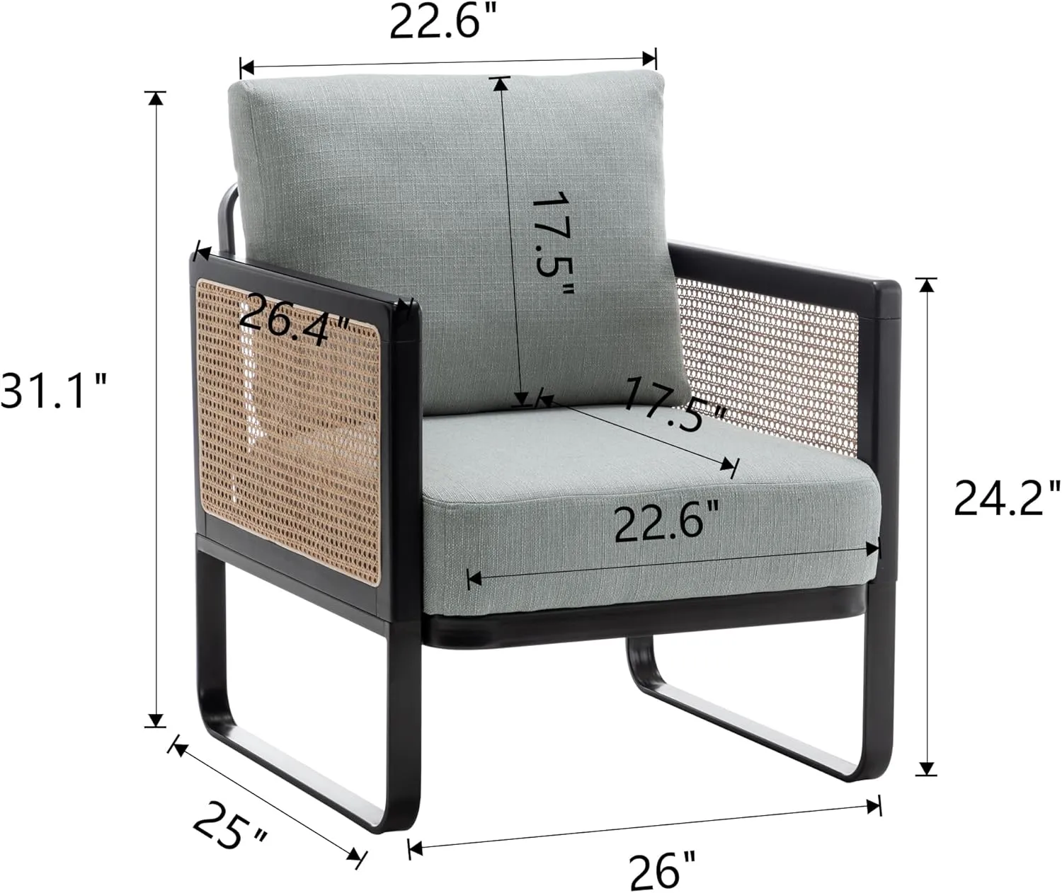 HAOBO Home Rattan Accent Chair Modern Living Room Chair Armchair with Metal Frame Comfy Reading Side Chairs for Home Bedroom Office