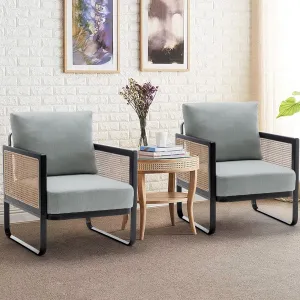 HAOBO Home Rattan Accent Chair Modern Living Room Chair Armchair with Metal Frame Comfy Reading Side Chairs for Home Bedroom Office