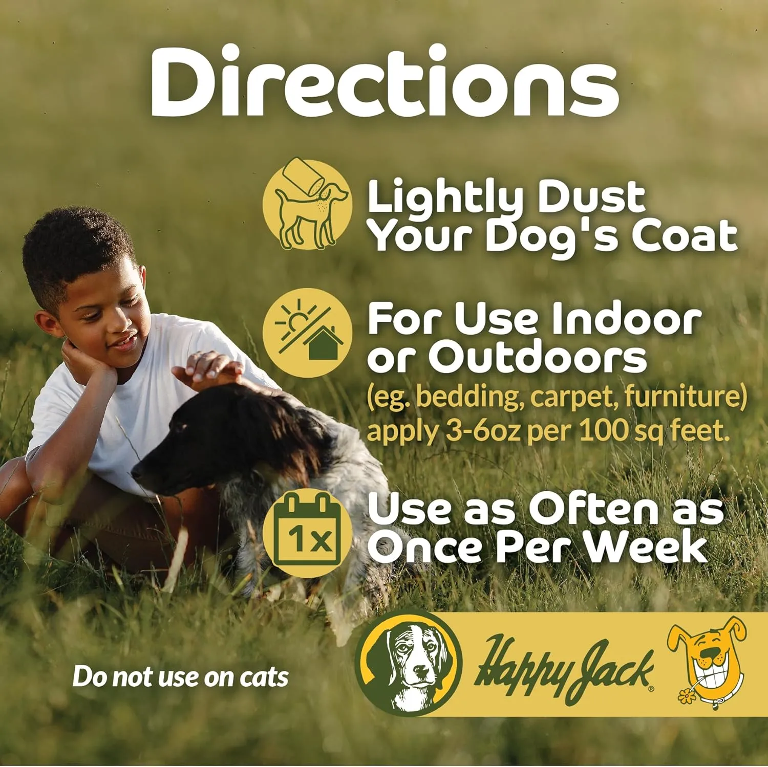 Happy Jack Flea and Tick Powder for Dogs & Puppies, Flea Powder for Carpets, Treatment & Control, Kills Pests, Ticks & Lice, Odorless & Non-Staining, Dust on Sleeping Quarters & Furniture (5 oz)