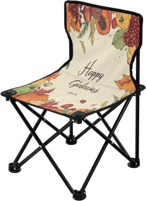 Happy Thanksgiving Days Portable Outdoor Folding Chair Anti-Slip Padded Oxford Cloth Stool Camping Chair Small for Beach Hiking Fishing Gardening Quad Camp Chair