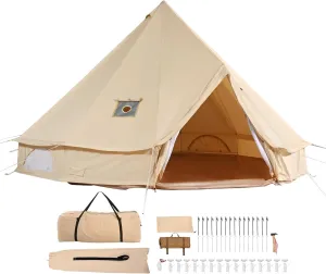 Happybuy Canvas Bell Tent, 7m/22.97ft 4-Season Yurt Tent with Stove Jack, Breathable Cotton Canvas for Family Camping, Outdoor Parties, Hunting, Holds 12 People