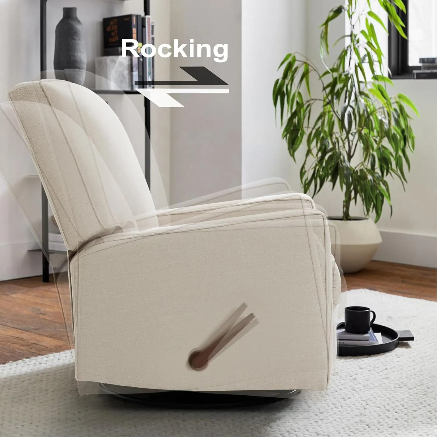 Harkawon Swivel Rocker Recliner Chair, Glider Rocker Recliner, Rocking Chair Nursery, Fabric Chair with High Back, Deep Seat, for Living Room, Bedroom, Beige Brown