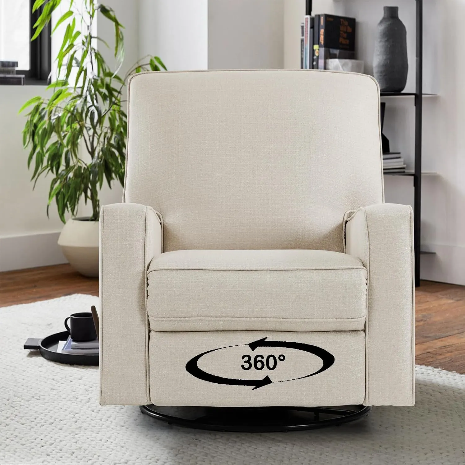 Harkawon Swivel Rocker Recliner Chair, Glider Rocker Recliner, Rocking Chair Nursery, Fabric Chair with High Back, Deep Seat, for Living Room, Bedroom, Beige Brown