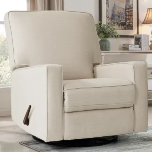 Harkawon Swivel Rocker Recliner Chair, Glider Rocker Recliner, Rocking Chair Nursery, Fabric Chair with High Back, Deep Seat, for Living Room, Bedroom, Beige Brown