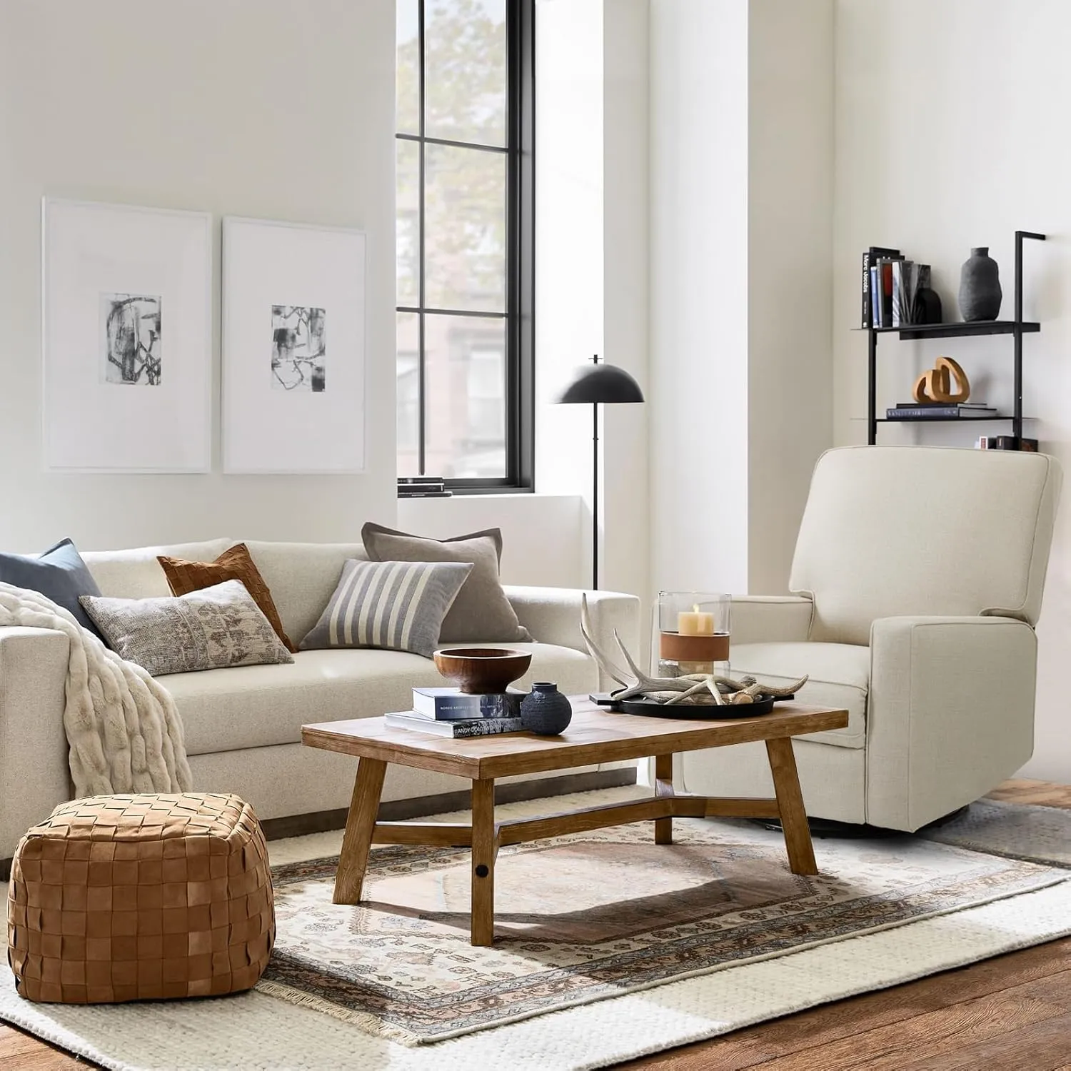 Harkawon Swivel Rocker Recliner Chair, Glider Rocker Recliner, Rocking Chair Nursery, Fabric Chair with High Back, Deep Seat, for Living Room, Bedroom, Beige Brown
