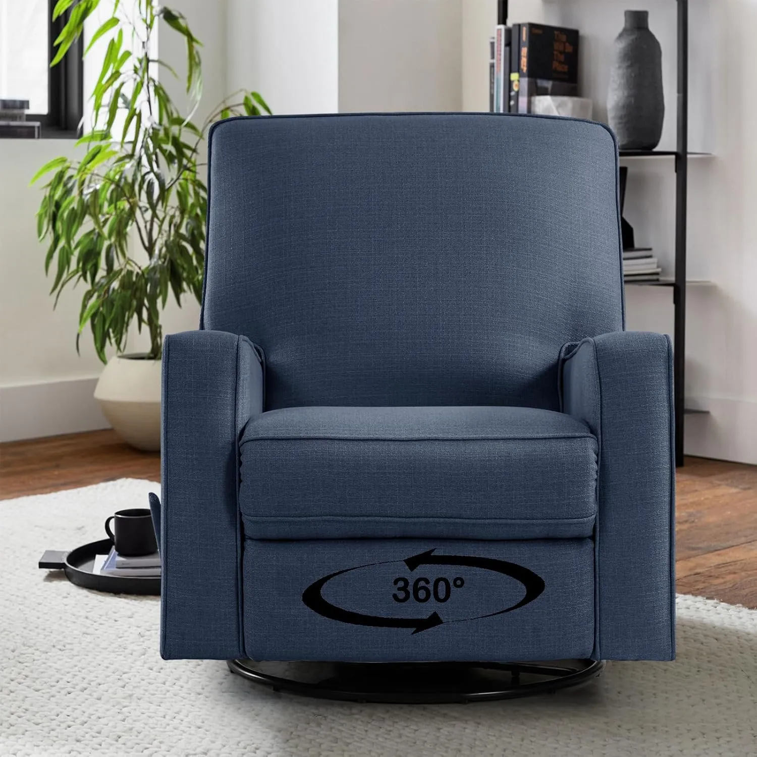 Harkawon Swivel Rocker Recliner Chair, Glider Rocker Recliner, Rocking Chairs Nursery, Fabric Chair with High Back, Deep Seat, for Living Room, Bedroom, Blue