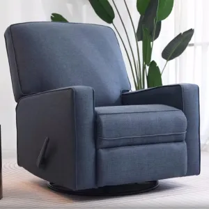 Harkawon Swivel Rocker Recliner Chair, Glider Rocker Recliner, Rocking Chairs Nursery, Fabric Chair with High Back, Deep Seat, for Living Room, Bedroom, Blue
