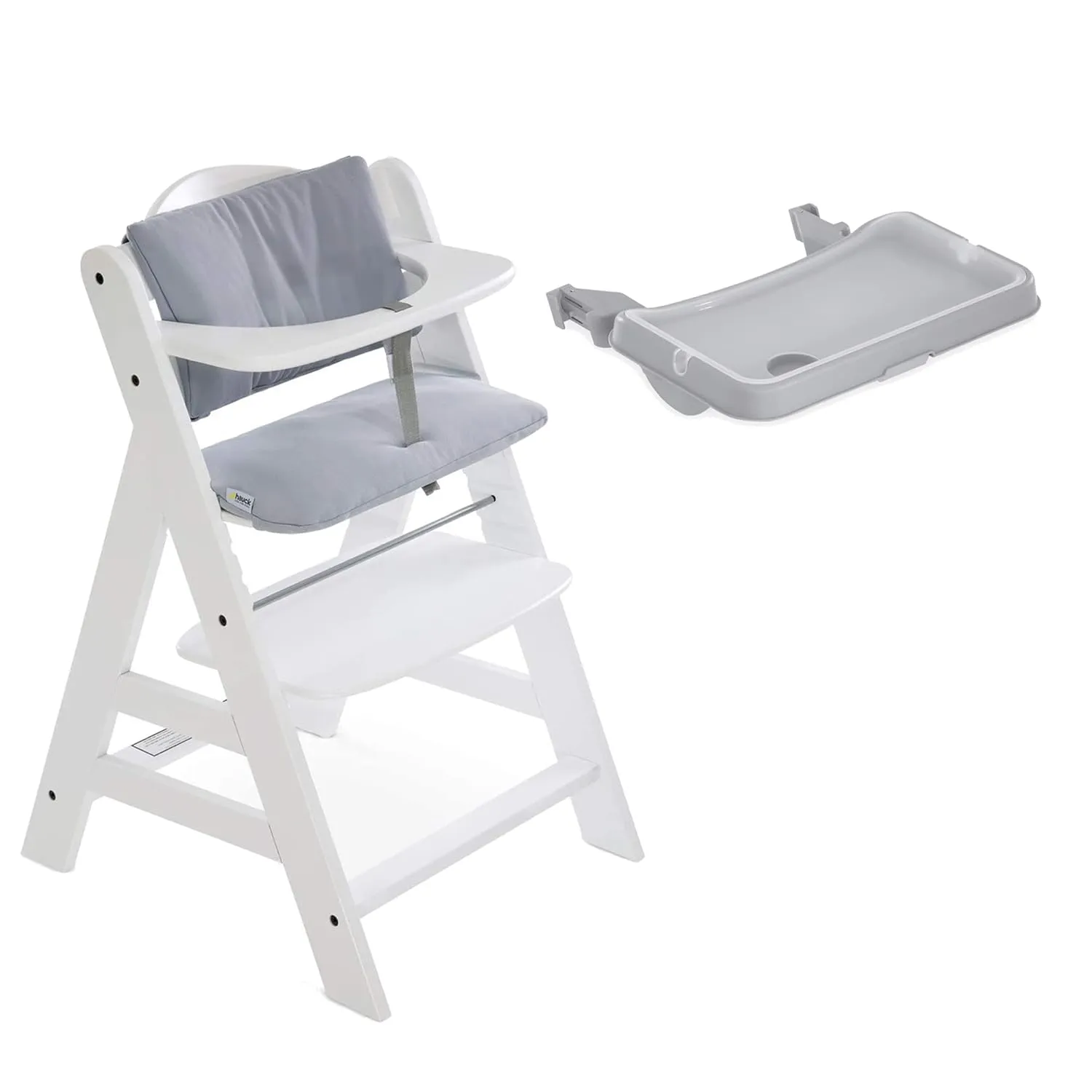 hauck Deluxe Padded Seat Cushion Bundled with Attachment Tray Table Accessories for Alpha  and Beta  Wooden Children's High Chairs, Gray