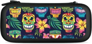 Hawaii Tiki Masks and Florals Hard Shell Travel Case with Rope 15 Game Card Pockets Compatible with Switch Protective