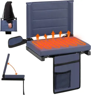 Heated Stadium Seats with Backrest for Bleachers, Portable Heated Bleacher Seat with Shoulder Strap and Cushion, Folding Heated Padded Stadium Chair for Outdoor Sports Events, Camping, Navy