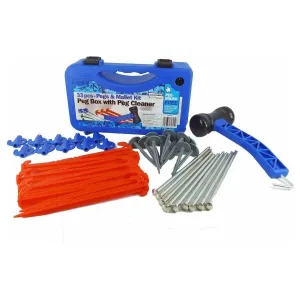 Heavy Duty Camping Awning Tent Travel Pegs Mallet Set Peg Cleaner Storage Case
