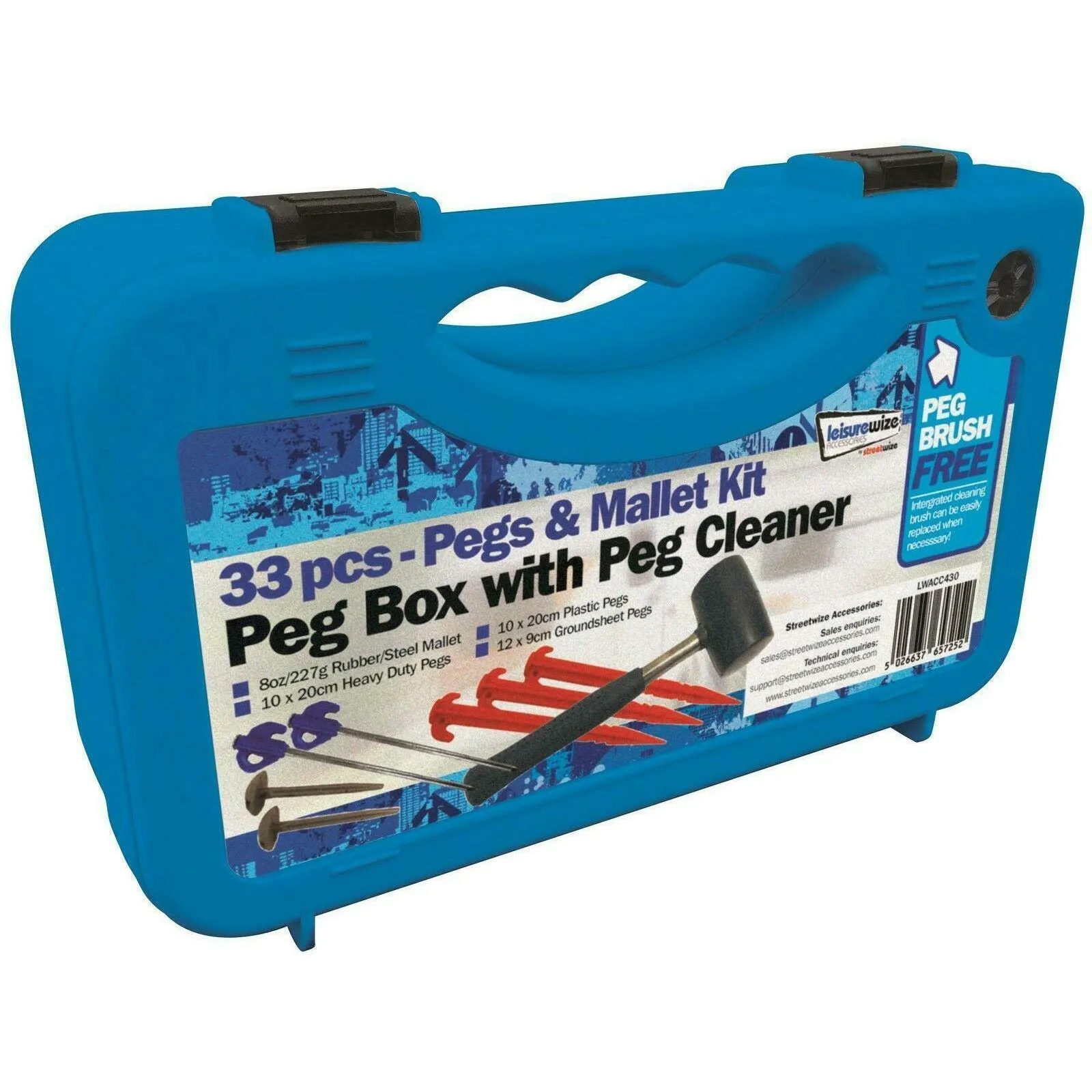 Heavy Duty Camping Awning Tent Travel Pegs Mallet Set Peg Cleaner Storage Case