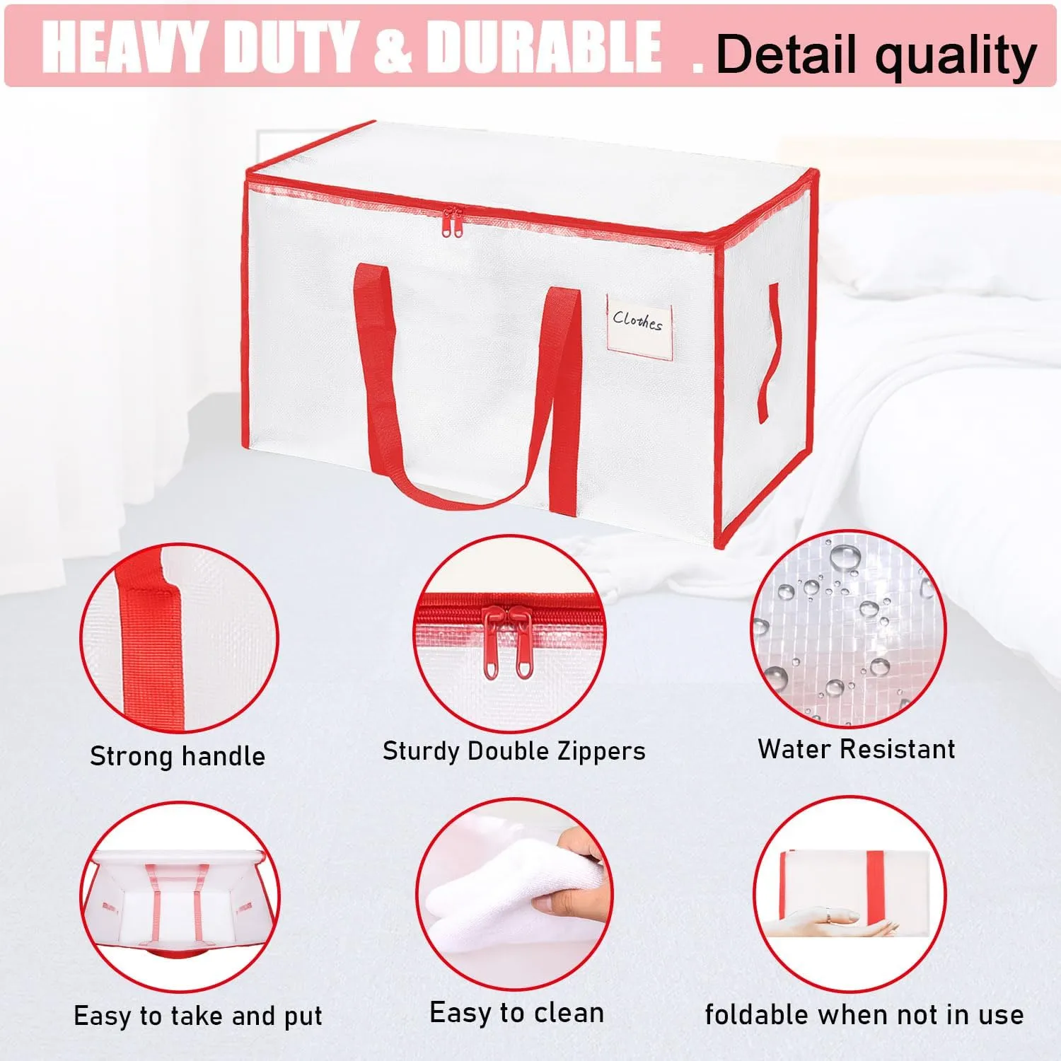 Heavy Duty Extra Large Moving Bags 3Pack Strong Handles & Zippers Moisture-Proof Storage Tote Bag, Storage Totes For Space Saving, Fold Flat, Packing Bags & Moving Supplies for College Dorm（Clear)