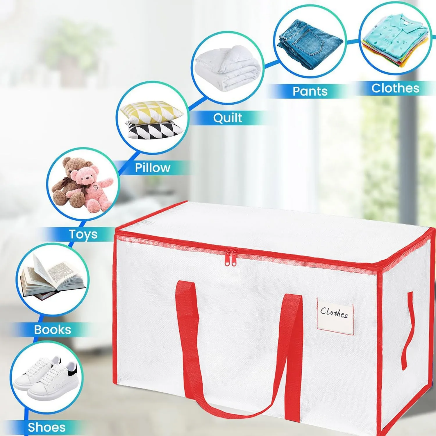 Heavy Duty Extra Large Moving Bags 3Pack Strong Handles & Zippers Moisture-Proof Storage Tote Bag, Storage Totes For Space Saving, Fold Flat, Packing Bags & Moving Supplies for College Dorm（Clear)