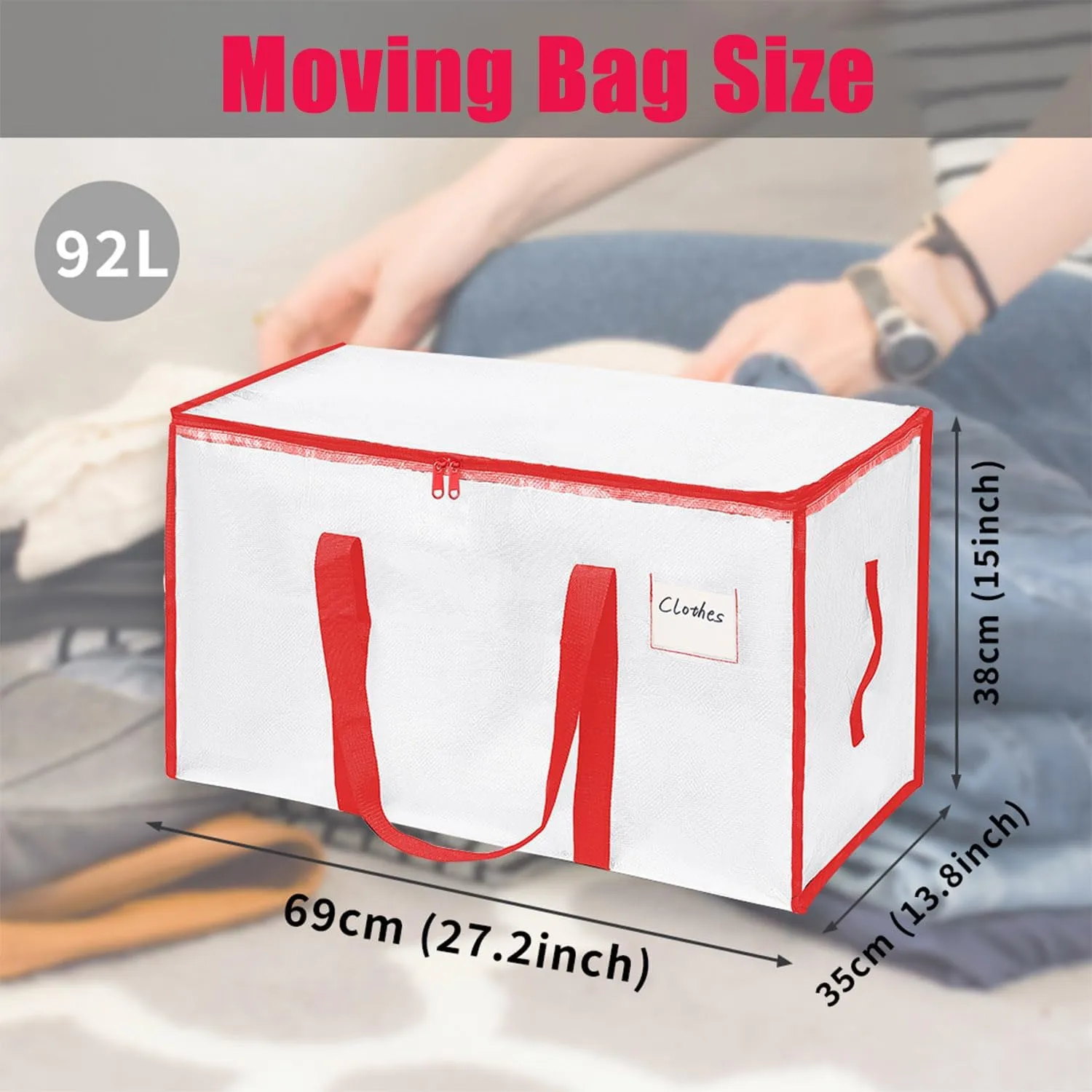 Heavy Duty Extra Large Moving Bags 3Pack Strong Handles & Zippers Moisture-Proof Storage Tote Bag, Storage Totes For Space Saving, Fold Flat, Packing Bags & Moving Supplies for College Dorm（Clear)