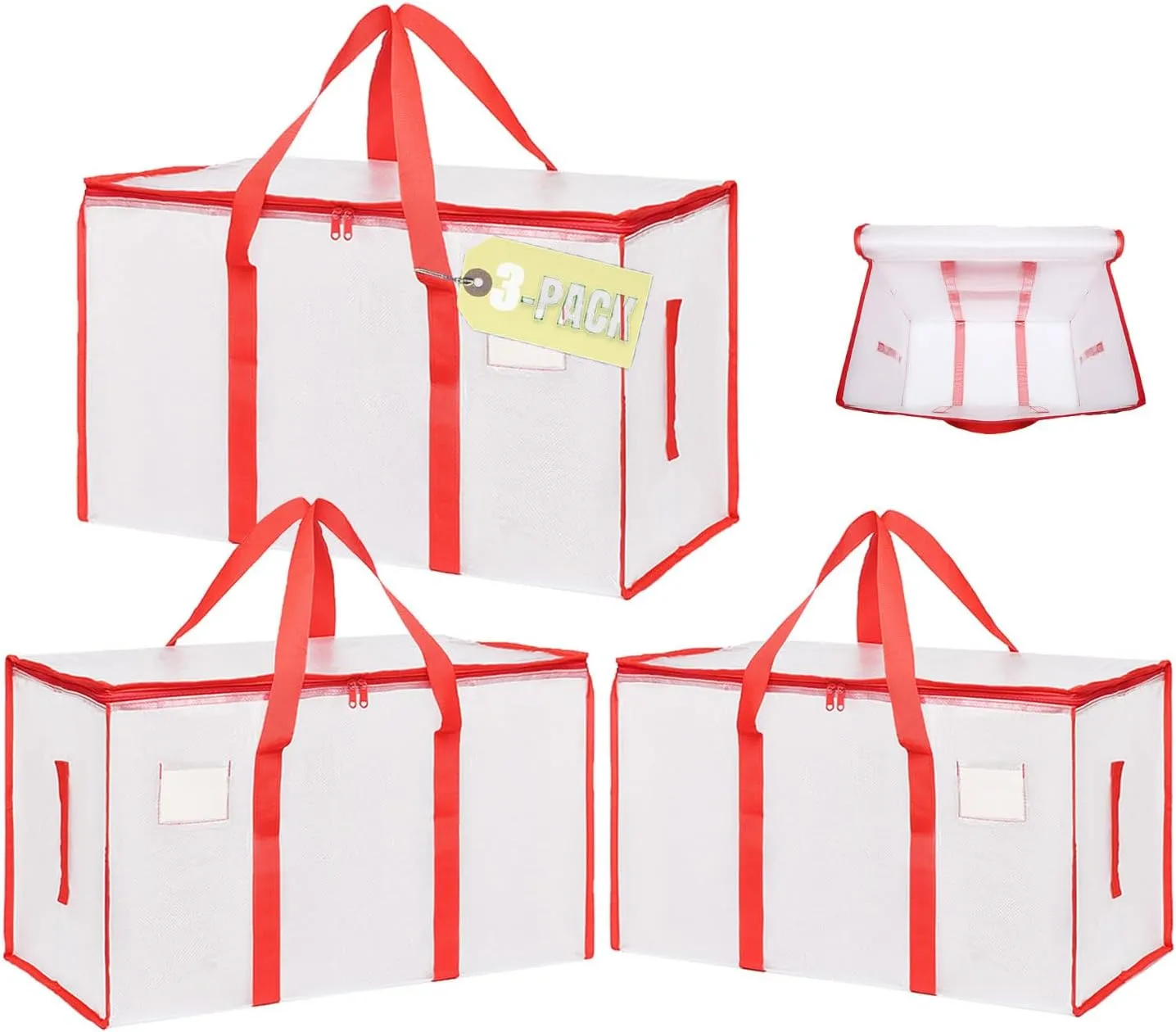 Heavy Duty Extra Large Moving Bags 3Pack Strong Handles & Zippers Moisture-Proof Storage Tote Bag, Storage Totes For Space Saving, Fold Flat, Packing Bags & Moving Supplies for College Dorm（Clear)