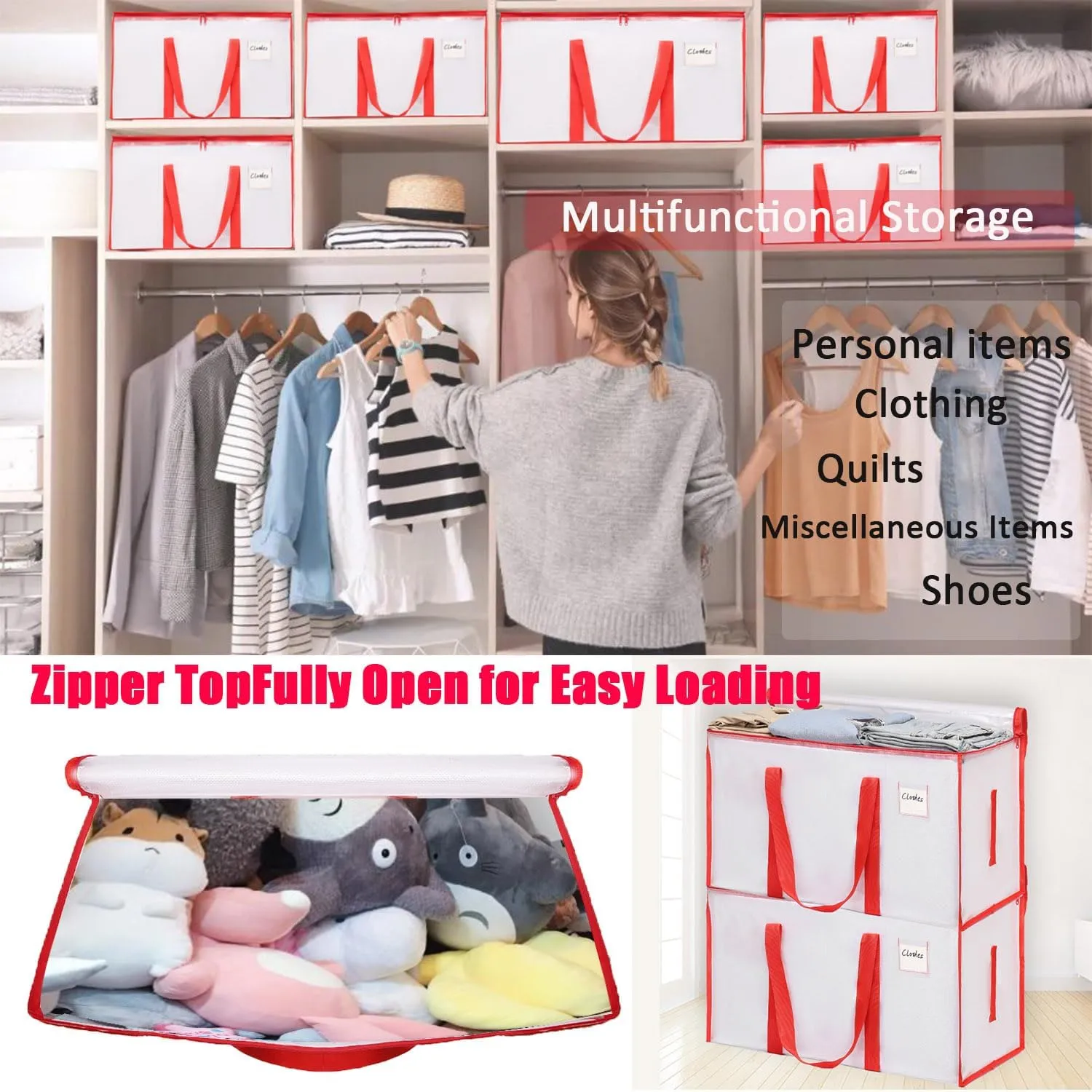 Heavy Duty Extra Large Moving Bags 3Pack Strong Handles & Zippers Moisture-Proof Storage Tote Bag, Storage Totes For Space Saving, Fold Flat, Packing Bags & Moving Supplies for College Dorm（Clear)