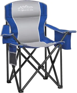Heavy Duty Folding Camping Chair with Cooler Bag, Cup Holder, Storage Pocket, 450lbs Capacity with Large Anti-Sink Feet, Portable Padded Chair for Camping, Beach, Fishing, Sports, Blue