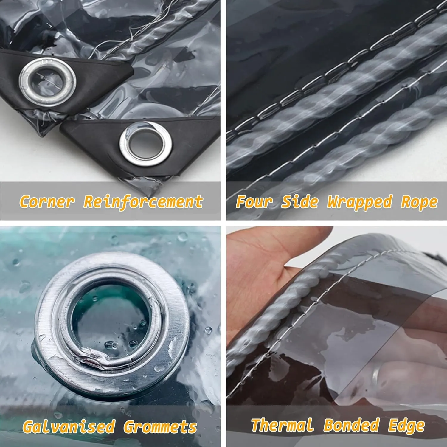 Heavy Duty Tarpaulin 400 g/m² Waterproof PVC Black Tarp Sheet Cover with Eyelets for Canopy, Boats, Shed, Groundsheet, Good Sightline(1x1.2m)