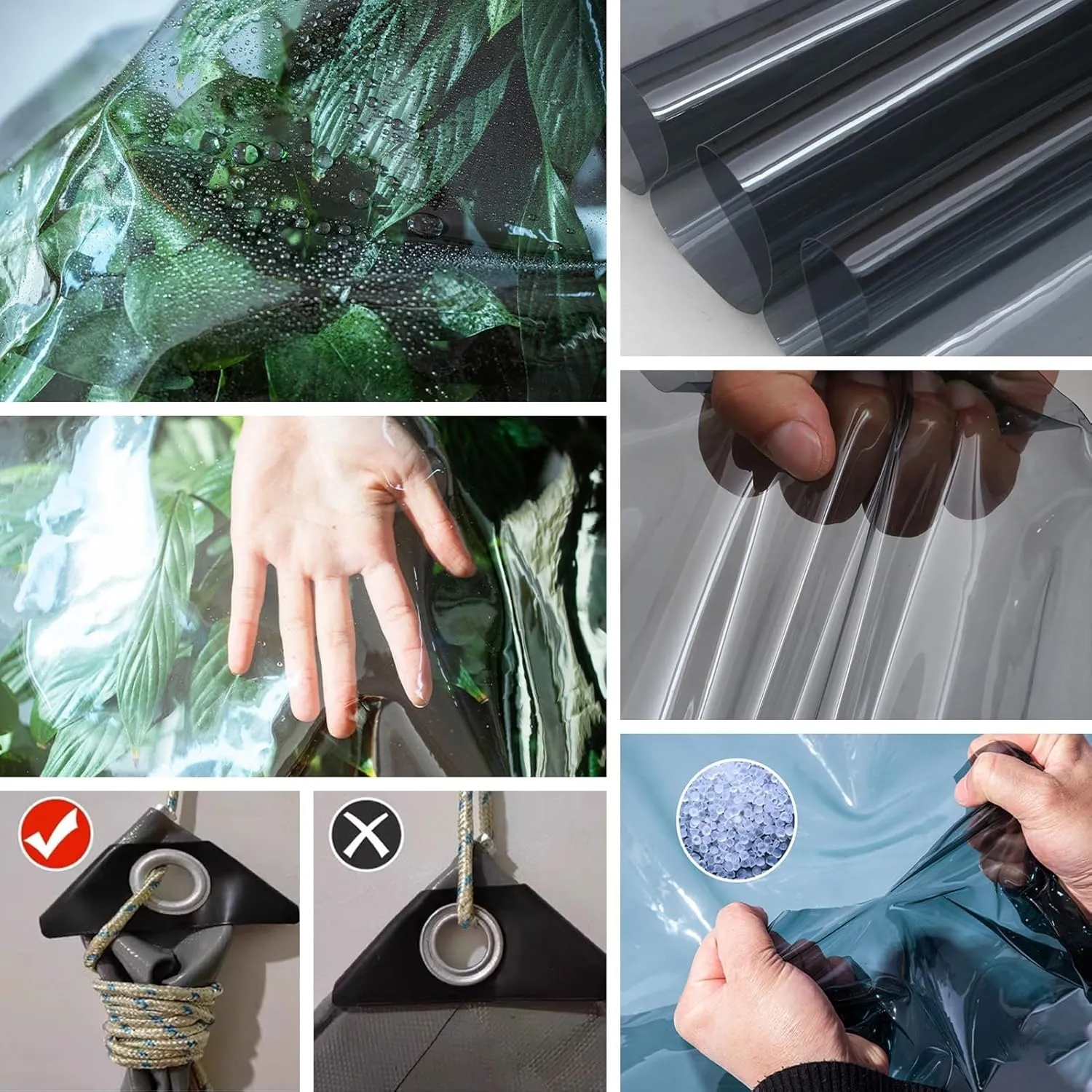 Heavy Duty Tarpaulin 400 g/m² Waterproof PVC Black Tarp Sheet Cover with Eyelets for Canopy, Boats, Shed, Groundsheet, Good Sightline(1x1.2m)