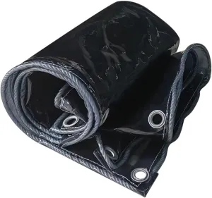 Heavy Duty Tarpaulin 400 g/m² Waterproof PVC Black Tarp Sheet Cover with Eyelets for Canopy, Boats, Shed, Groundsheet, Good Sightline(1x1.2m)
