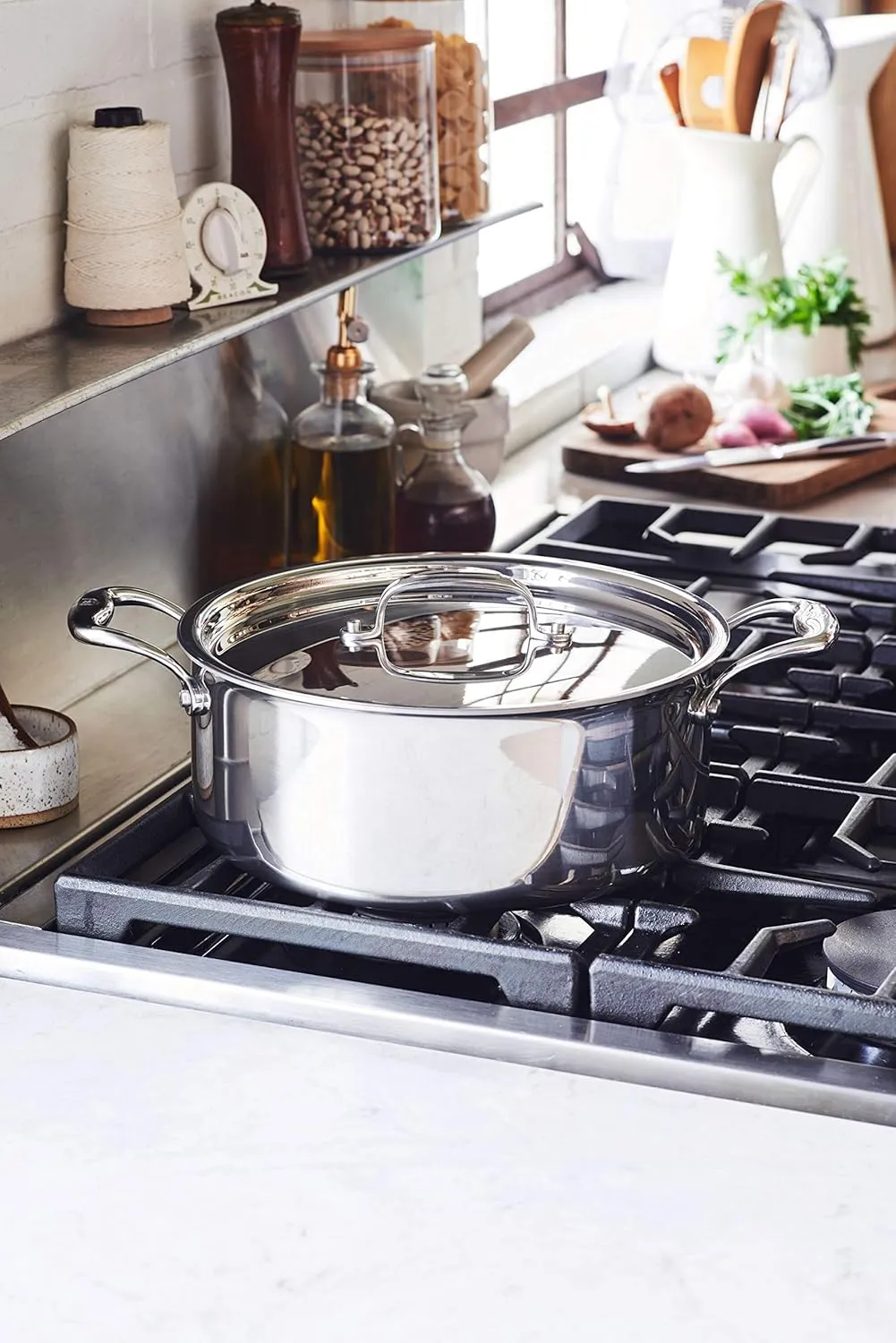 Heritage Steel 6 Quart Rondeau with Lid - Titanium Strengthened 316Ti Stainless Steel with 5-Ply Construction - Induction-Ready and Fully Clad, Made in USA