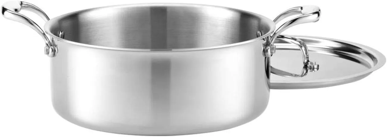 Heritage Steel 6 Quart Rondeau with Lid - Titanium Strengthened 316Ti Stainless Steel with 5-Ply Construction - Induction-Ready and Fully Clad, Made in USA