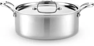 Heritage Steel 6 Quart Rondeau with Lid - Titanium Strengthened 316Ti Stainless Steel with 5-Ply Construction - Induction-Ready and Fully Clad, Made in USA