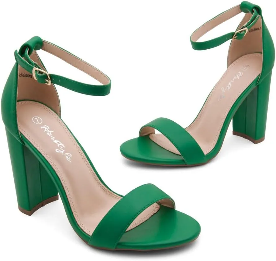 Herstyle Women’s Chunky Block Heels – Open Toe Ankle Strap Sandals, 3.75 Inch High Heels for Wedding, Party & Dressy Occasions – Comfortable Strappy Dress Shoes