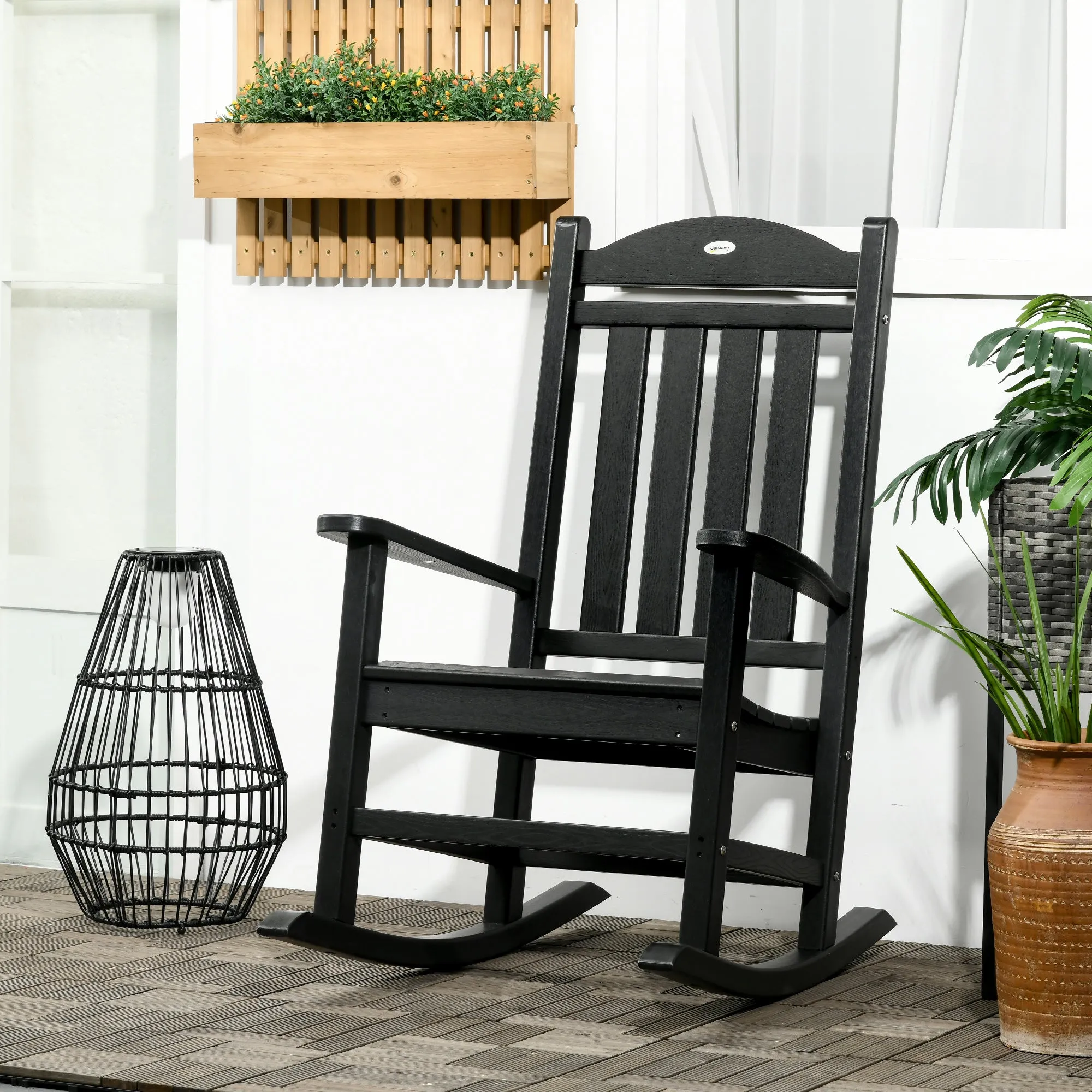 High Back All-Weather HDPE Rocking Chair with Oversized Seat & 350lb Weight Capacity, Black