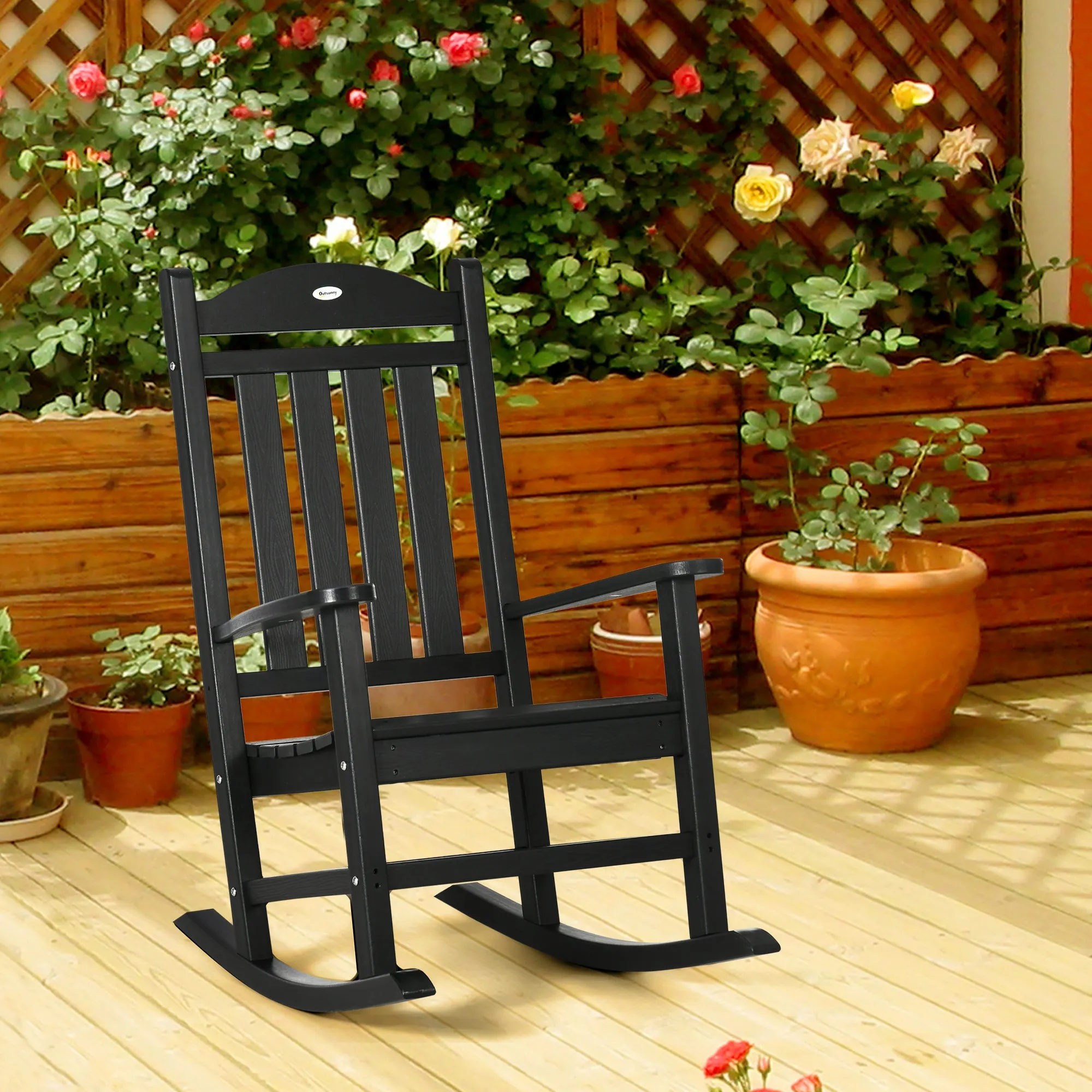 High Back All-Weather HDPE Rocking Chair with Oversized Seat & 350lb Weight Capacity, Black