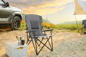 High Back Heavy Duty Lawn Chair – Supports 250lbs, Portable & Collapsible with Cup Holder, Gray – Outdoor, Camping, Dining Room (1 Doors)