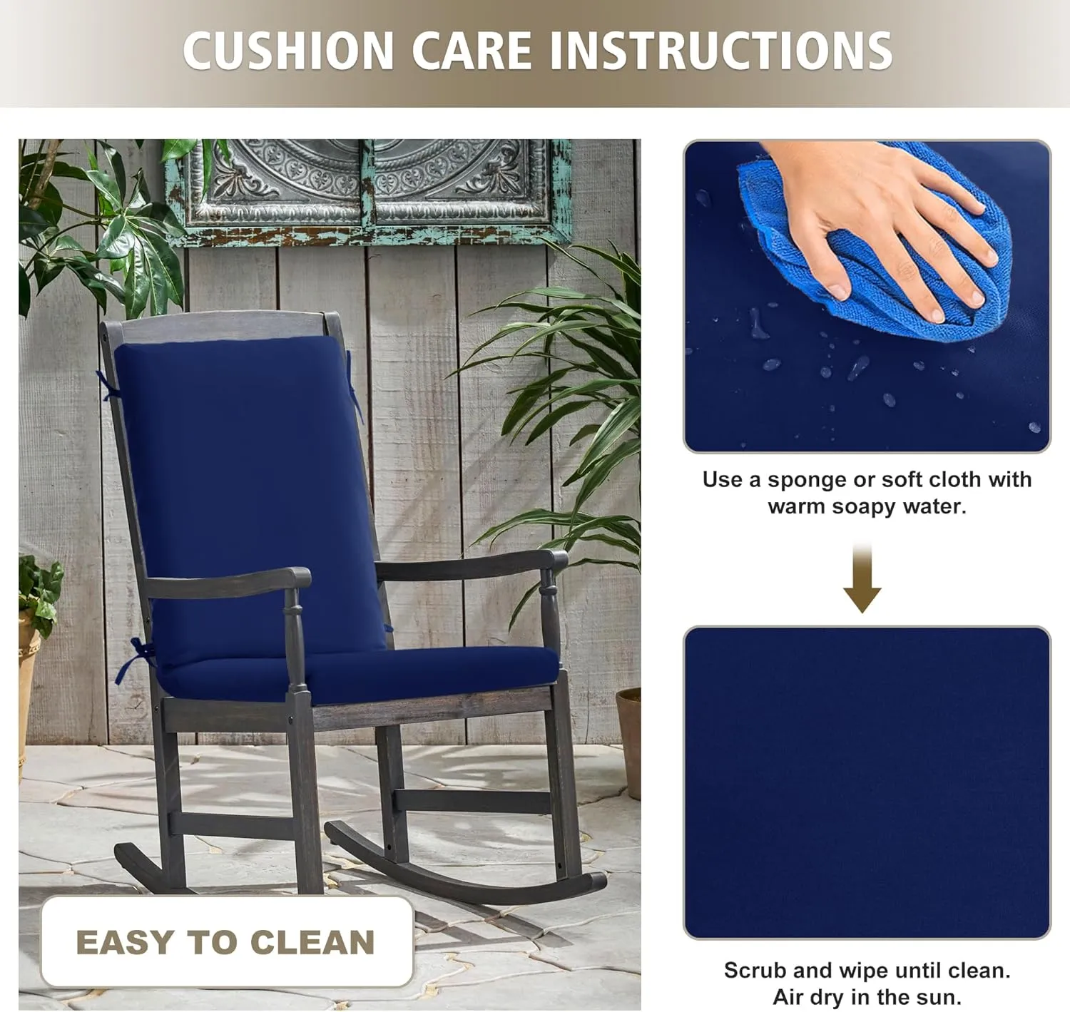 High Back Outdoor Chair Cushions 44''x20'' - Patio Dining Chair Cushions with Waterproof, Fade-Resistant, Removable & Machine-Washable Covers, Navy Blue